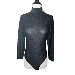 BlankNYC Sheer Bodysuit Women's Size M Manhattan Sparkle Mockneck Glam Party